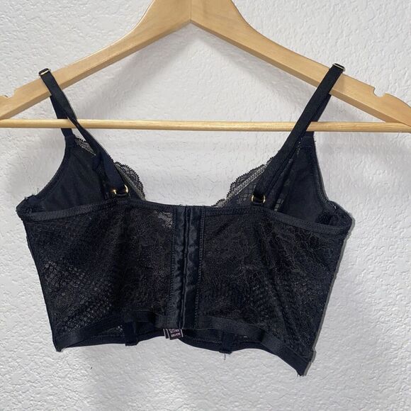 Victoria's Secret Bustier Size 32C Black Faux Leather Fishnet Quarter Cup Corset - Picture 5 of 8